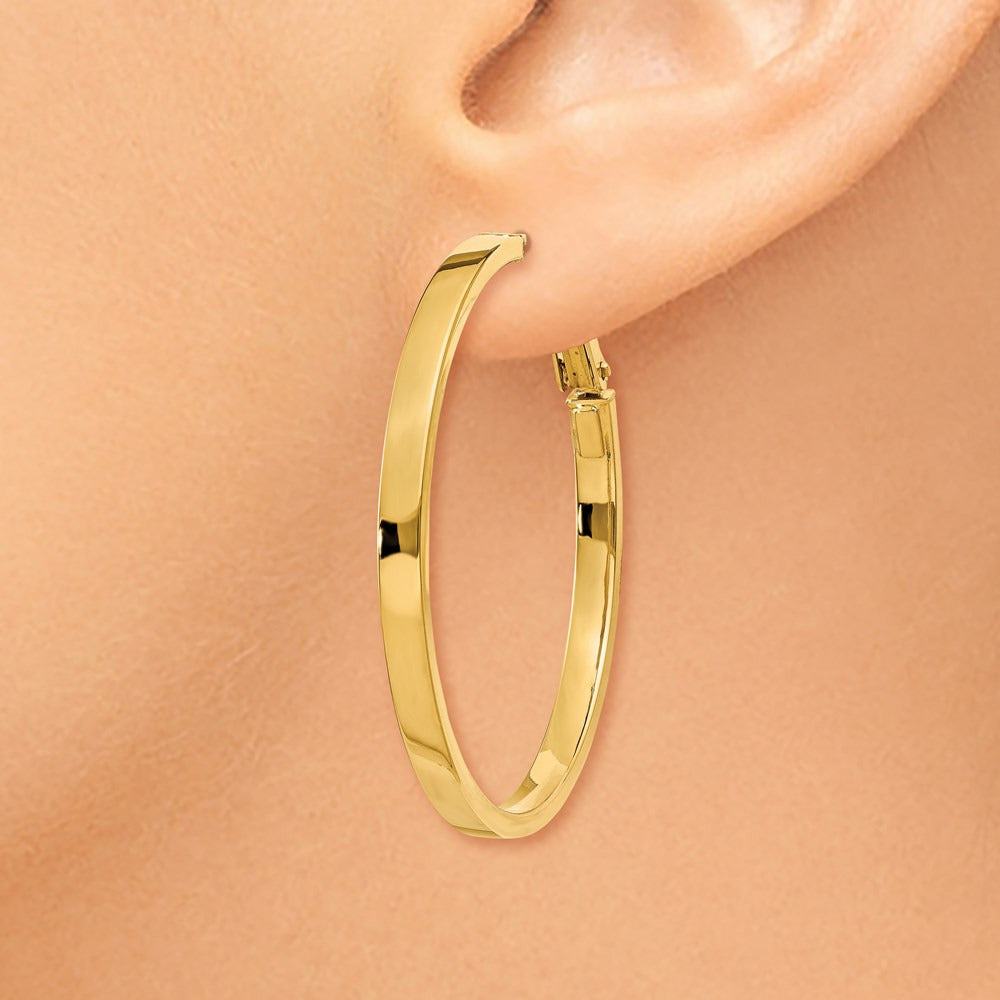 Polished Square Tube Round Hoop Earrings — 14K Yellow Gold, 3x40mm