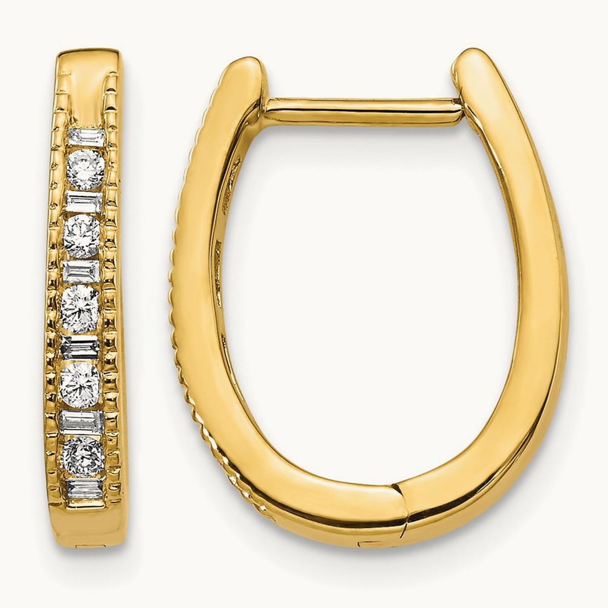 Diamond Oval Hinged Hoop Earrings — 14K Yellow Gold
