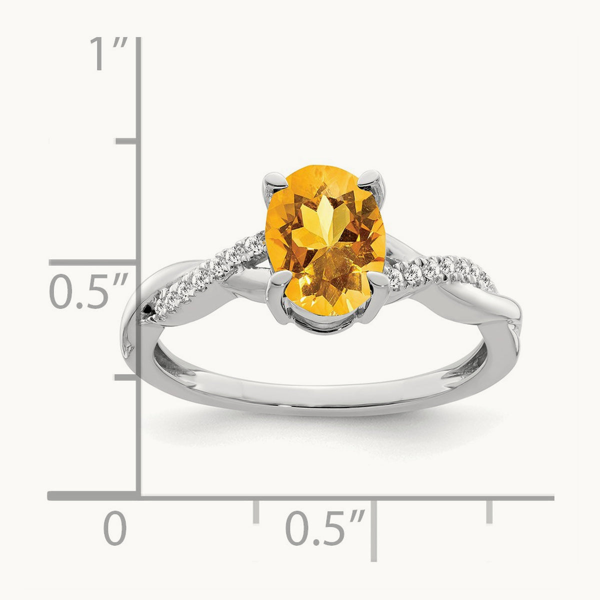 Oval Citrine and Diamond Ring — 14K White Gold, 0.07 ct, 7