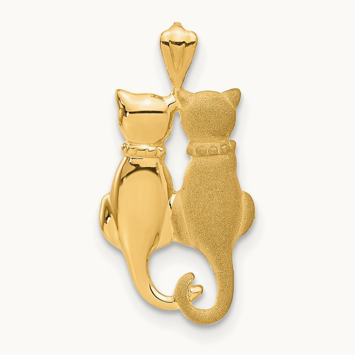 Satin and Polished Cats Pendant, 14K