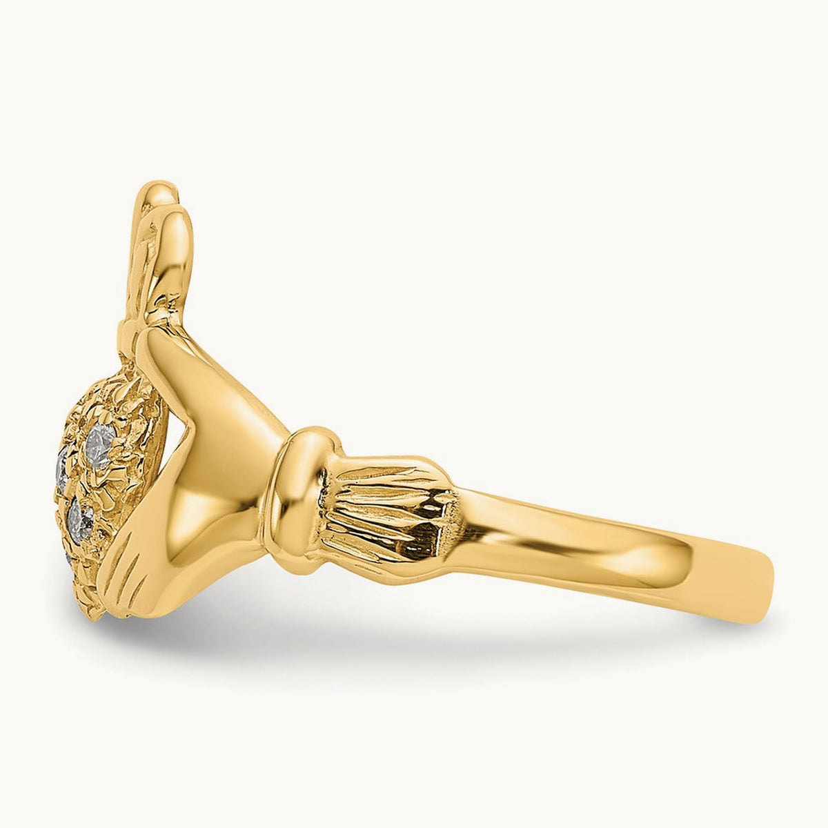Diamond Claddagh Ring — 14K Yellow Gold
