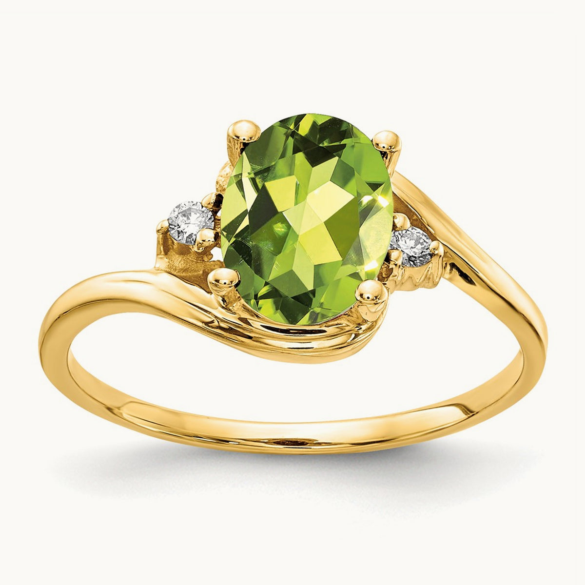 8x6mm Oval Peridot AA Diamond ring, 14K