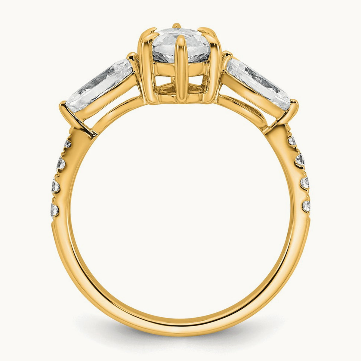 Marquise 3 Stone Engagement Ring, 1.50-2.00 ct tw Lab-Grown Diamond — 2 1/6 ct, 14K Yellow Gold