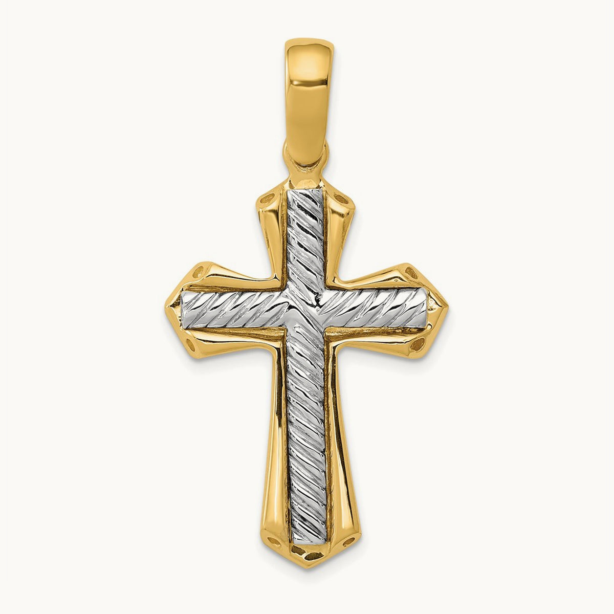 Solid Cross Pendant — 14K Two-Tone Gold