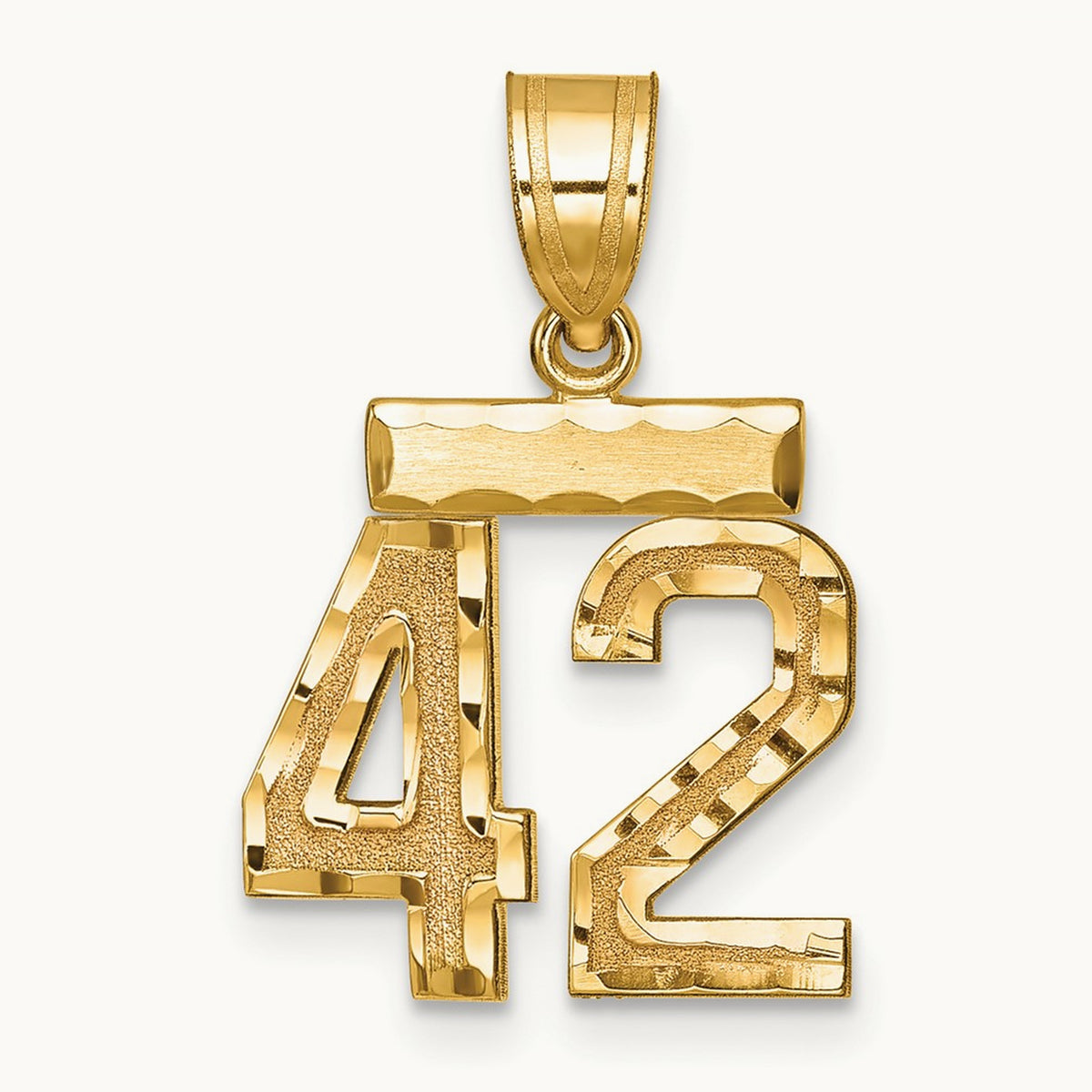 Small Brushed Diamond-cut Number 42 Charm, 14K