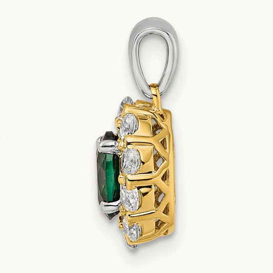 Created Emerald Halo Pendant, 0.50 ct tw Lab-Grown Diamond