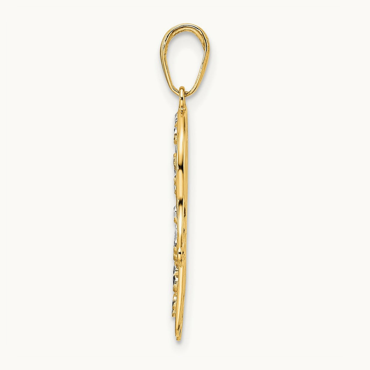& White Rhodium D/C Fancy Hamsa Pendant, 14K