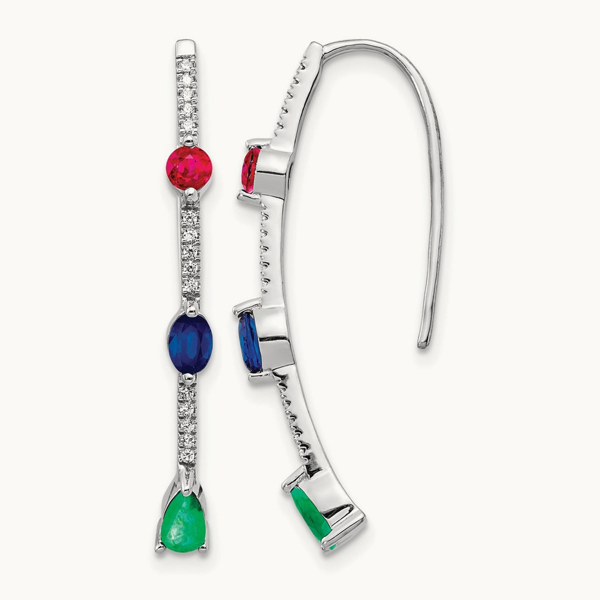 Diamond and Ruby/Sapphire/Emerald Earrings, 14K White Gold
