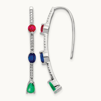 Diamond and Ruby/Sapphire/Emerald Earrings, 14K White Gold