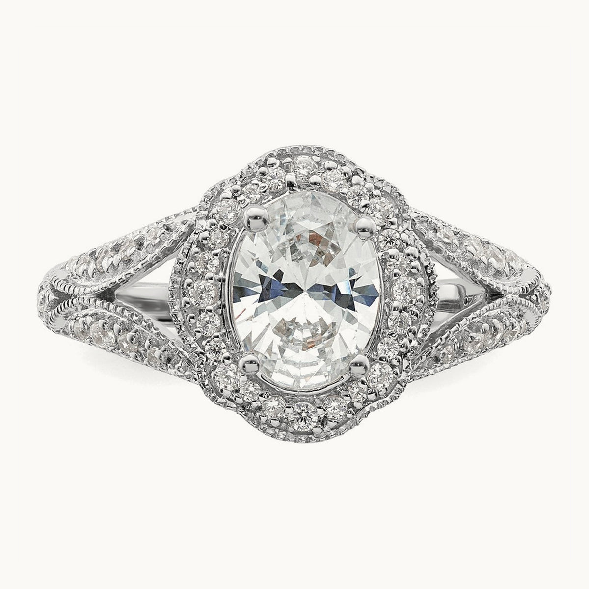 Polish Vintage Halo 1ct Oval Semi-Mount Dia Ring, 14K White