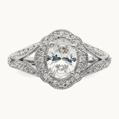 Polish Vintage Halo 1ct Oval Semi-Mount Dia Ring, 14K White