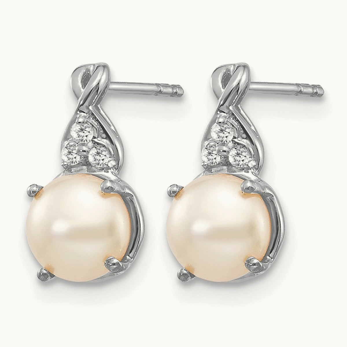 FWC Pearl and Diamond Earrings, 14K White Gold
