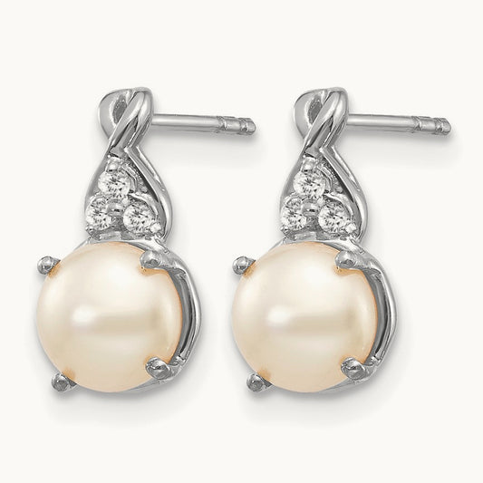 FWC Pearl and Diamond Earrings, 14K White Gold
