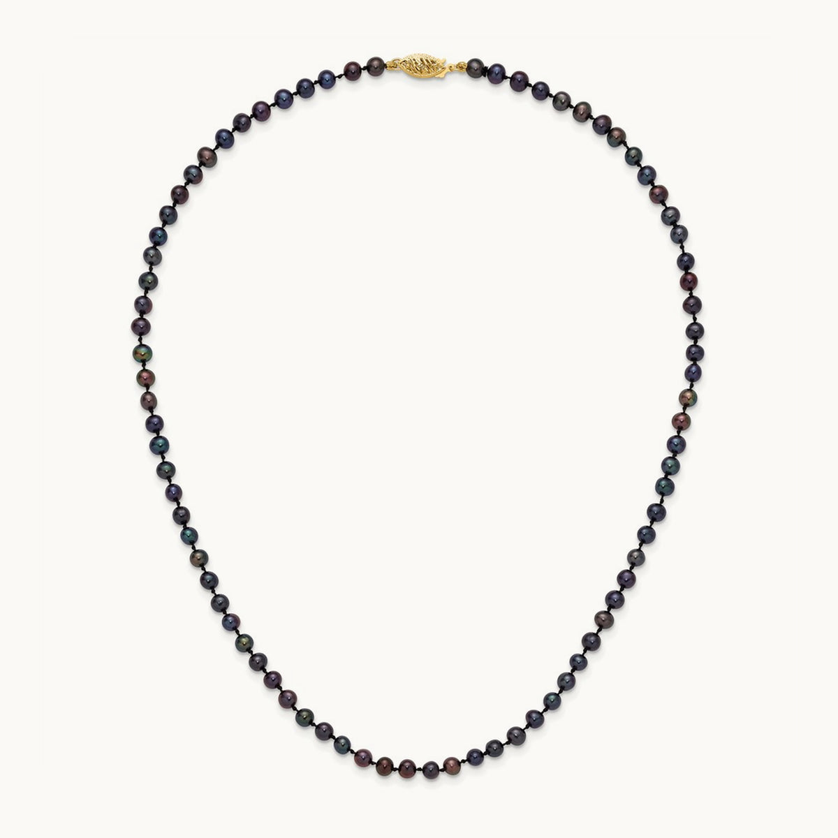 4- Black Near Round Freshwater Cultured Pearl Necklace, 5mm, 14K