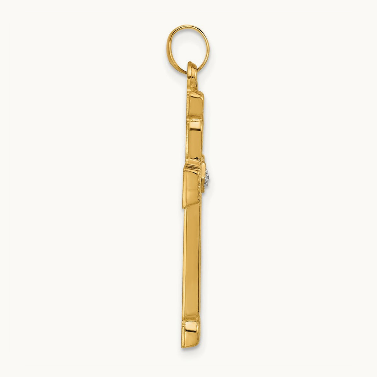 Polished and Grooved Hollow Diamond Cross Pendant, 14K