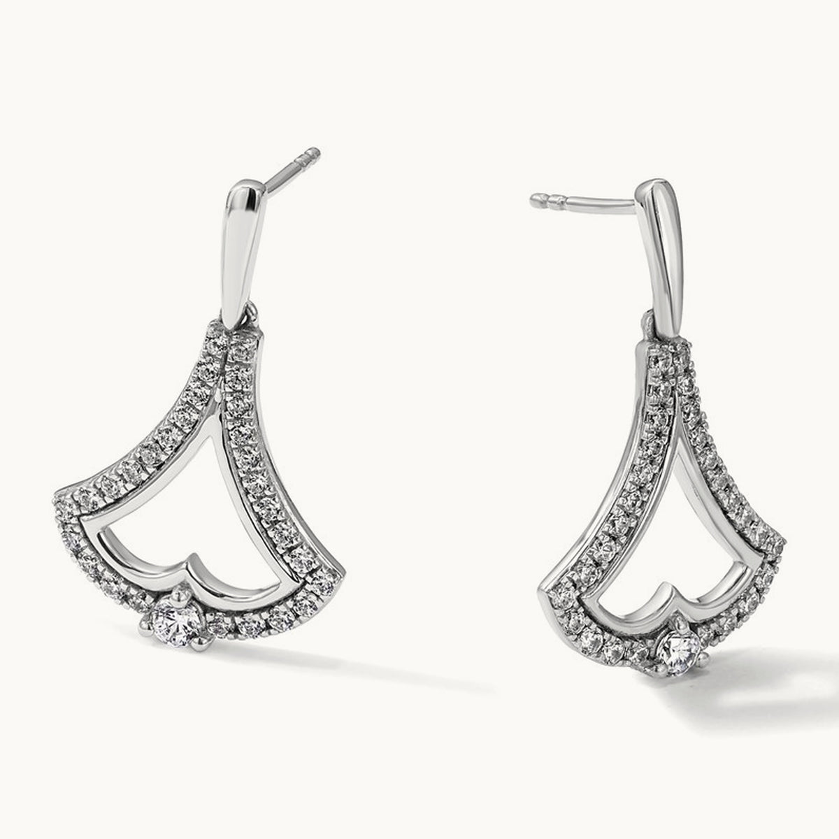 Diamond Post Dangle Earrings, 14K White Gold