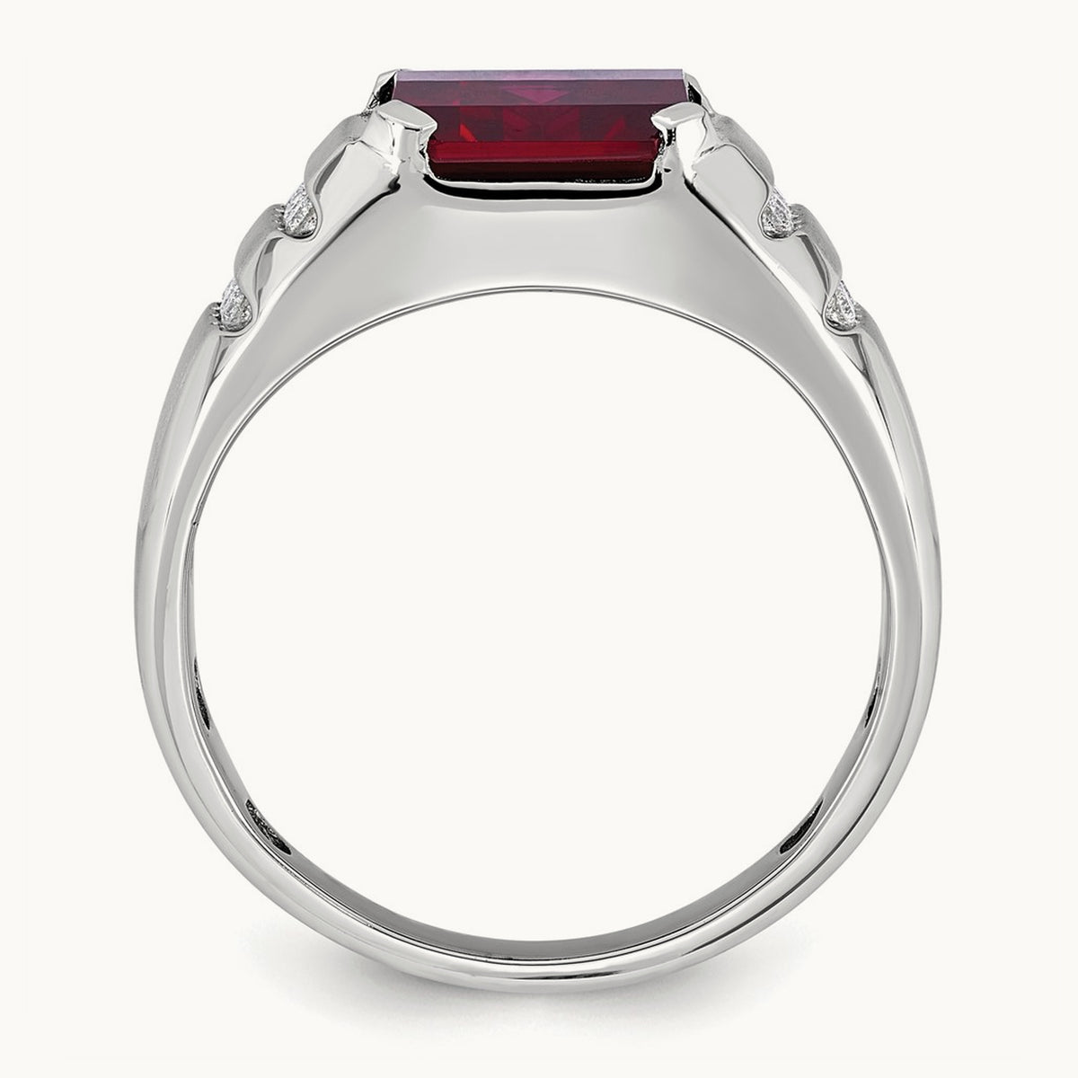 IBGoodman Men's Cr. Ruby and Diamond Complete Ring, 14K White Gold