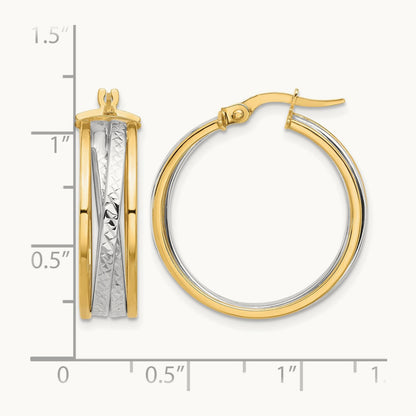 Polished and Diamond-cut Hoop Earrings, 14K with Rhodium — Leslie's