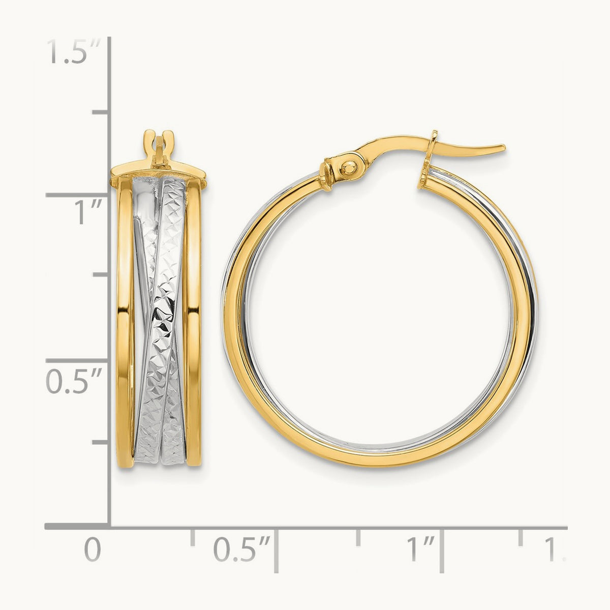 Polished and Diamond-cut Hoop Earrings, 14K with Rhodium — Leslie's