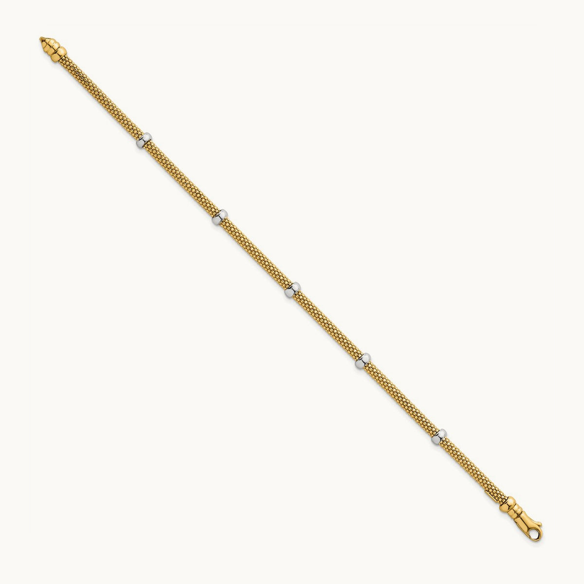 Polished Fancy Mesh With Bead Bracelet, 14K Two-tone