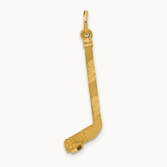 Satin Diamond-cut Hockey Stick Charm — 14K Yellow Gold
