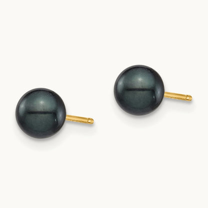 5- Round Black Saltwater Akoya Cultured Pearl Stud Post Earrings, 6mm, 14K