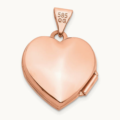 Scroll Heart Locket, 15mm, 14K Rose Gold