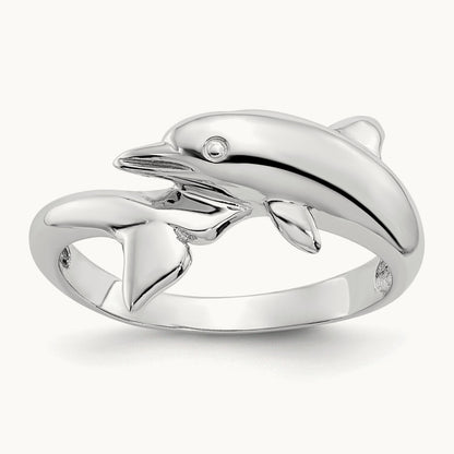 Dolphin Ring, 14K White Gold