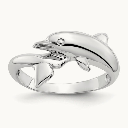 Dolphin Ring, 14K White Gold