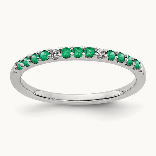 Diamond and Emerald Band, 14K White Gold