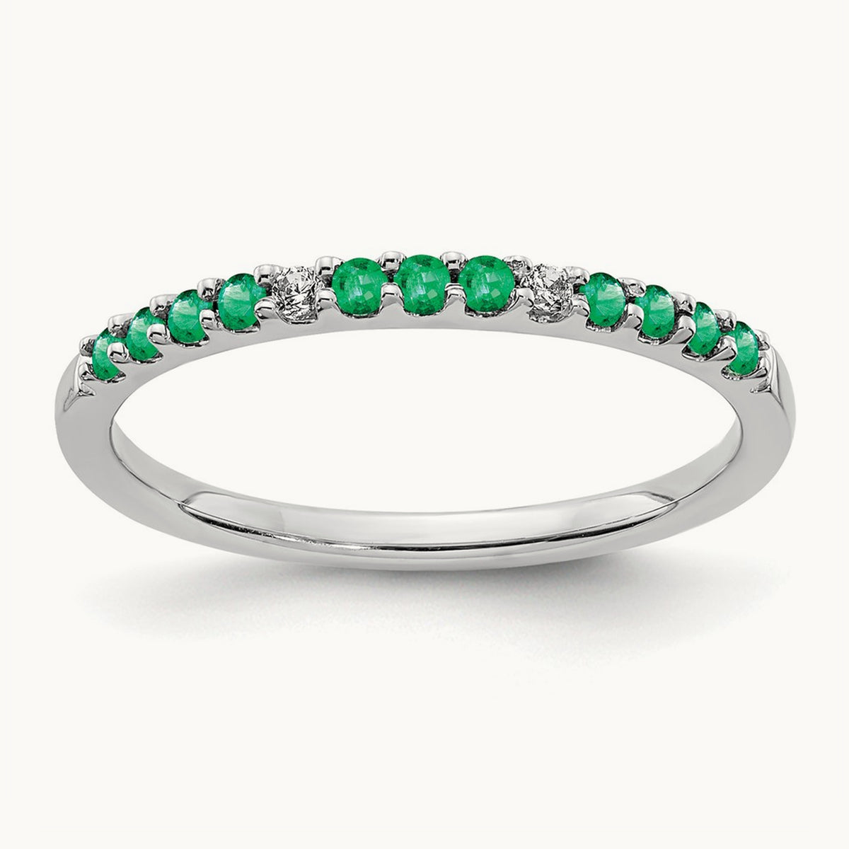 Diamond and Emerald Band, 14K White Gold