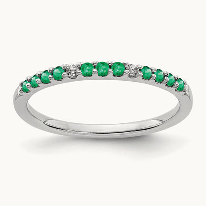 Diamond and Emerald Band, 14K White Gold