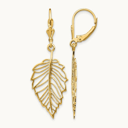Polished Leaf Leverback Earrings, 14K