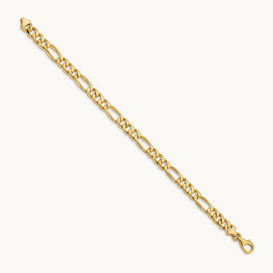 Hand-Polished Figaro Link Bracelet, 7mm, 14K
