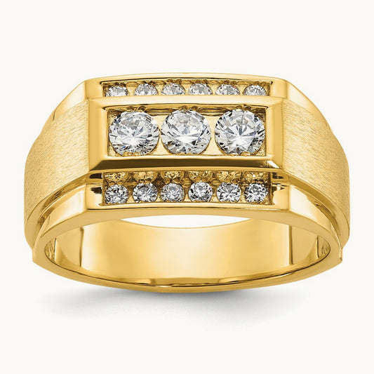 IBGoodman Men's Polished and Satin 3-Row Diamond Ring, 14K