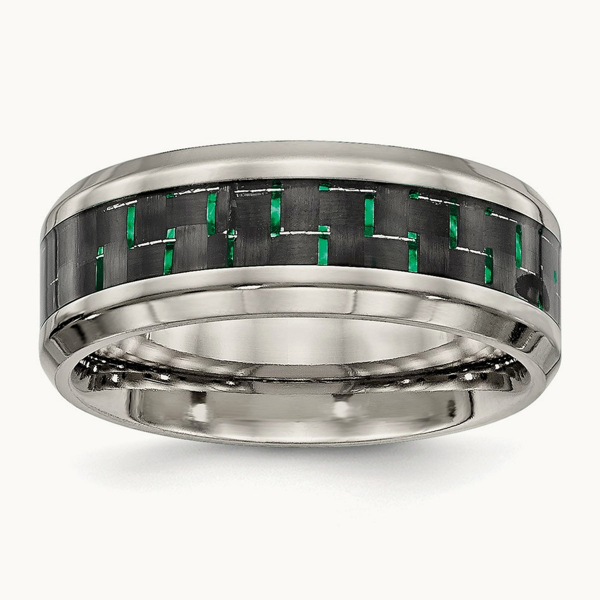 Polished with Black/Green Carbon Fiber Inlay Ring — 10.5