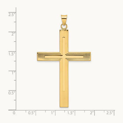 Polished and Line Design Solid Cross Pendant — 60.12mm
