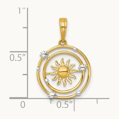 Polished Sun With Solar System Orbit Charm, 14K with White Rhodium