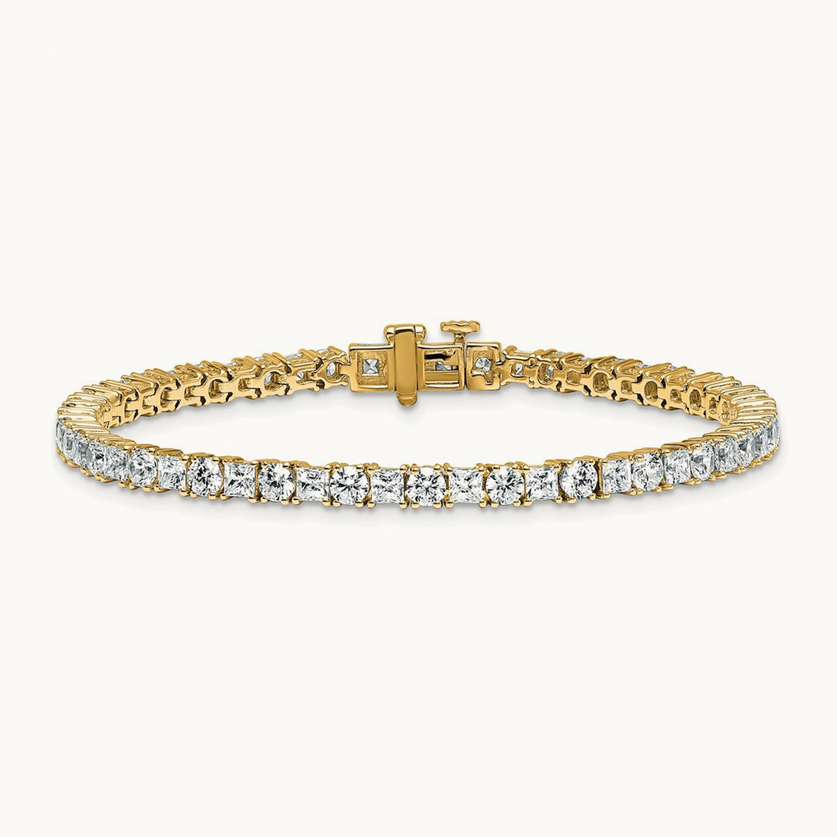 Princess/Round Tennis Bracelet, 7.00 ct tw Lab-Grown Diamond — 14K Yellow Gold
