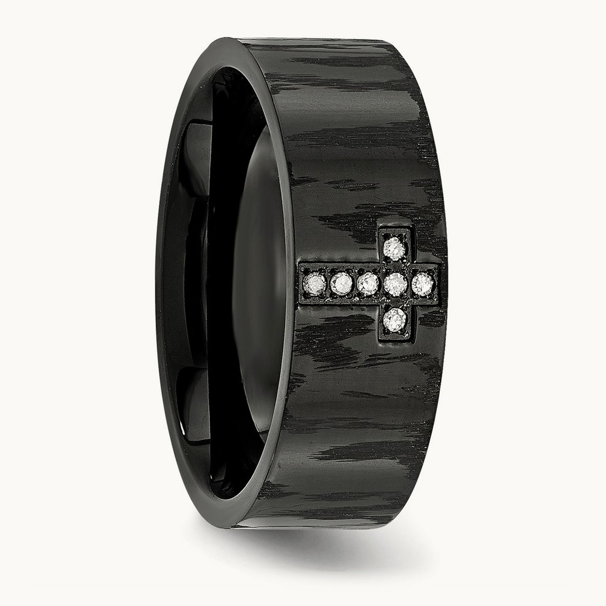 Polished/Matte Black IP-plated 1/20ct Diamond Cross Band, Stainless Steel