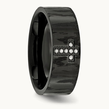 Polished/Matte Black IP-plated 1/20ct Diamond Cross Band, Stainless Steel