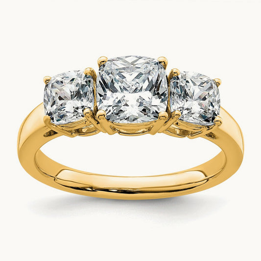 Cushion 3 Stone Engagement Ring, 2.25-3.75 ct tw Lab-Grown Diamond — 2 1/3 ct, 14K Yellow Gold