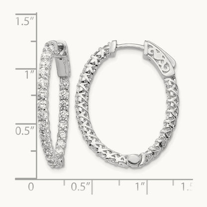 Diamond Oval Hoop w/Safety Clasp Earrings, 14K White Gold