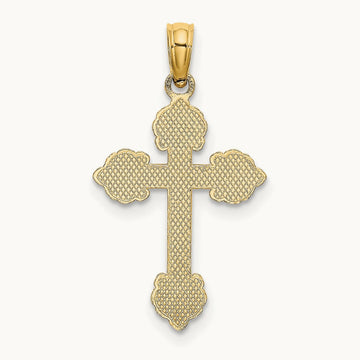 Polished and Textured Fancy Cross Charm, 14K