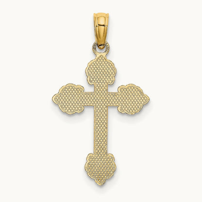 Polished and Textured Fancy Cross Charm, 14K