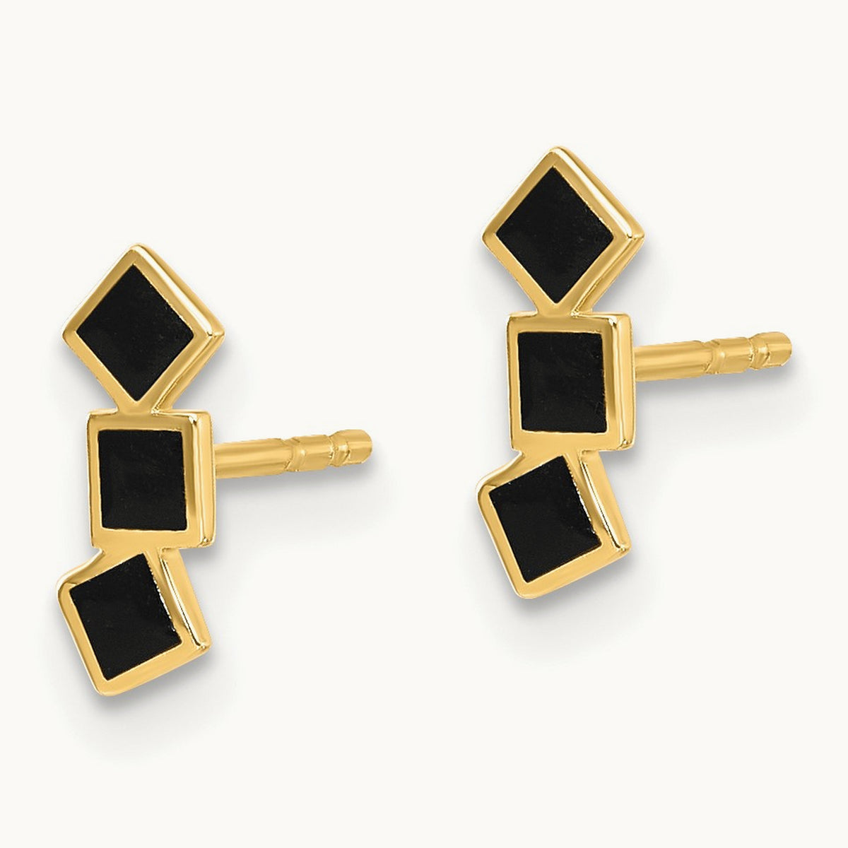 Epoxy Squares Post Earrings, 14K Black