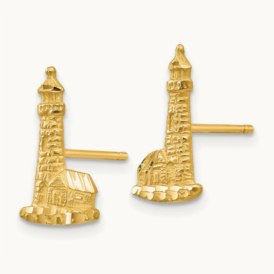 Diamond-cut Lighthouse Earrings, 14K
