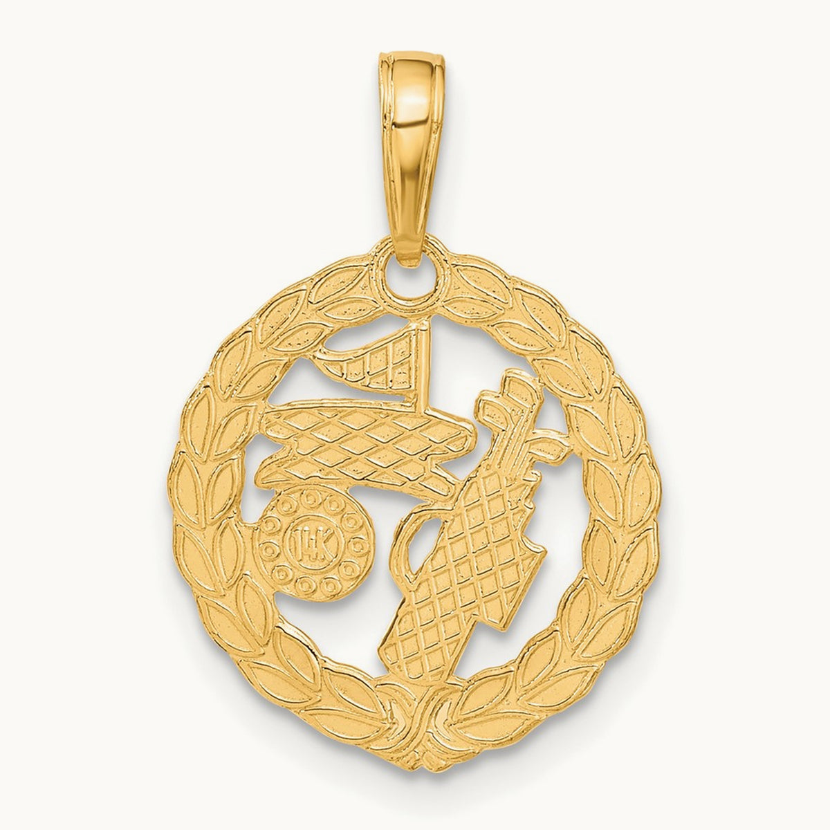 Solid Polished Golf Theme Pendant, 14K