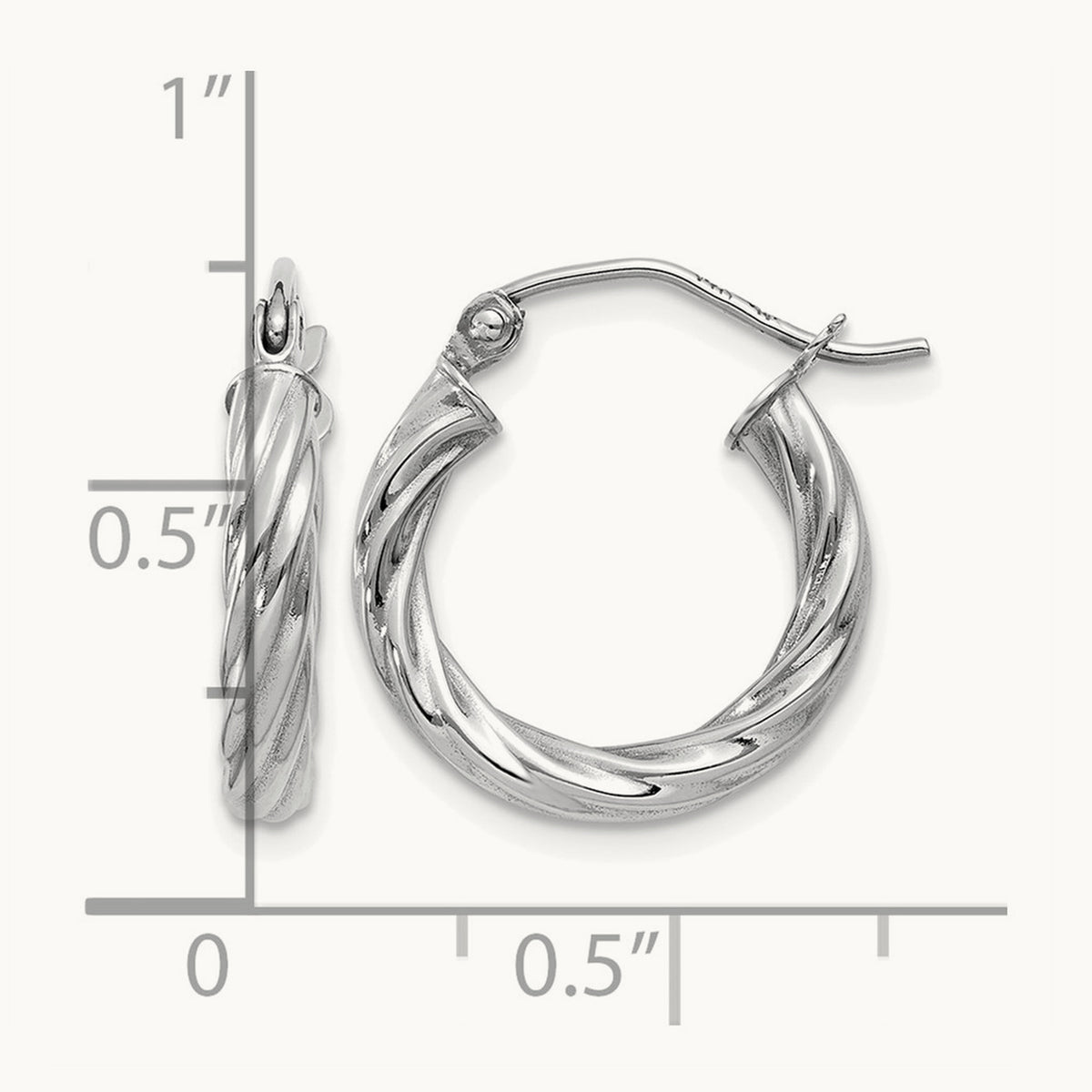 Rope Twist Hoop Earrings — 14K White Gold, 10mm, 3.25mm