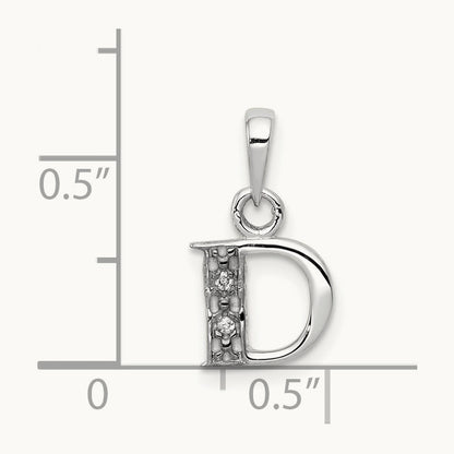 Diamond Letter D Initial Pendant, 14K White Gold with Rhodium